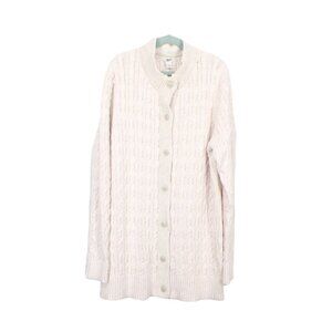LL Bean Double L Mixed Cable Sweater Button Front Cardigan Pink Large